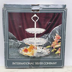 Vintage INTERNATIONAL SILVER 3 Tier Plated Server Stand Hors d'oeuvres Tray NEW